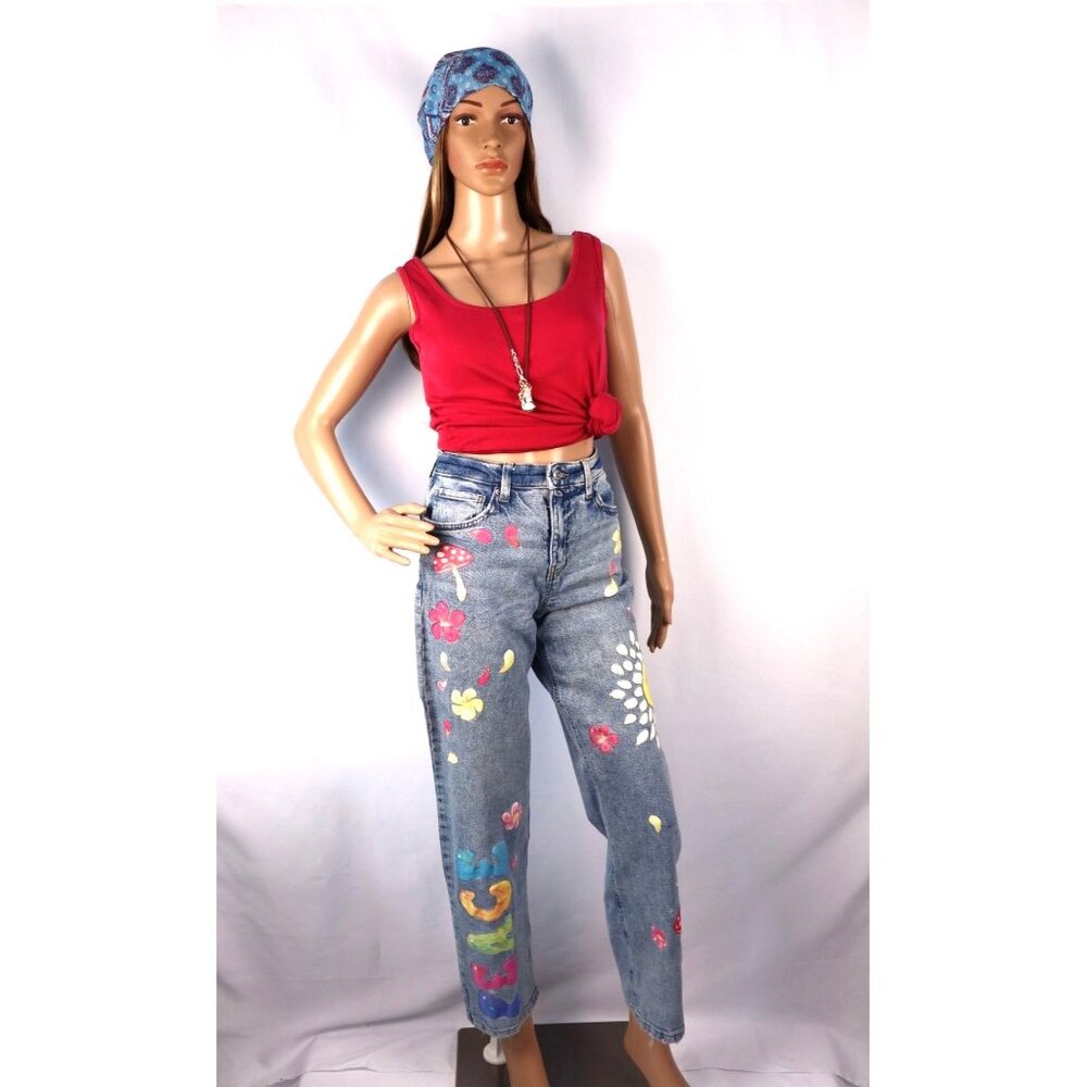 Wild‎ Fable Painted D blue jeans Hippies seventies Peace Retro Size